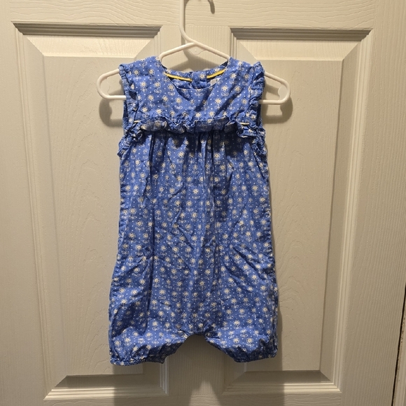 Baby Boden Blue and White Floral Romper w/ Yellow Trim Size 12-18 Months - Picture 1 of 4